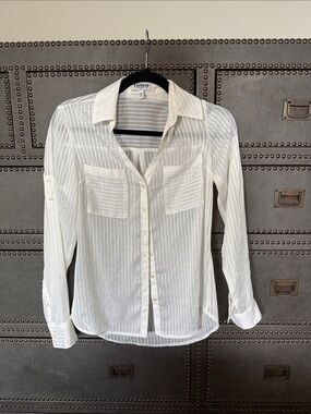 Express Cream Striped Portofino Slim Fit Shirt